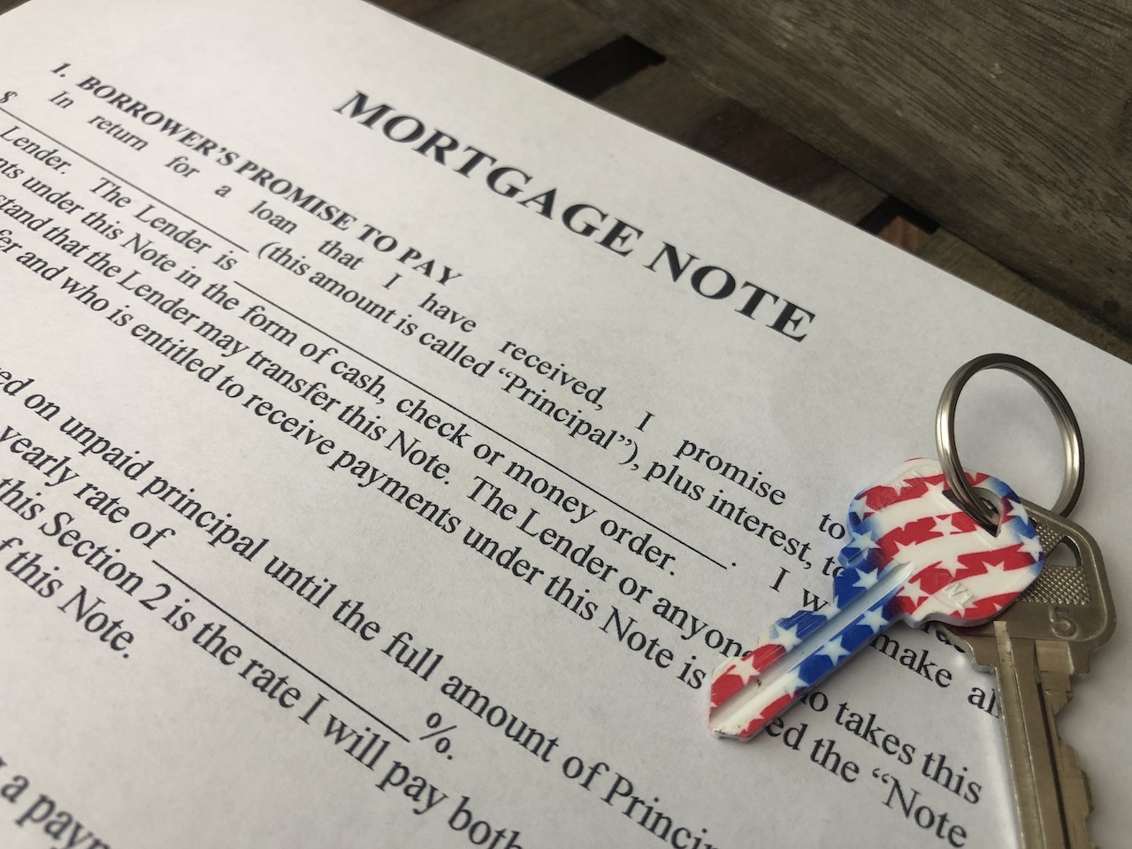Mortgage note with keys
